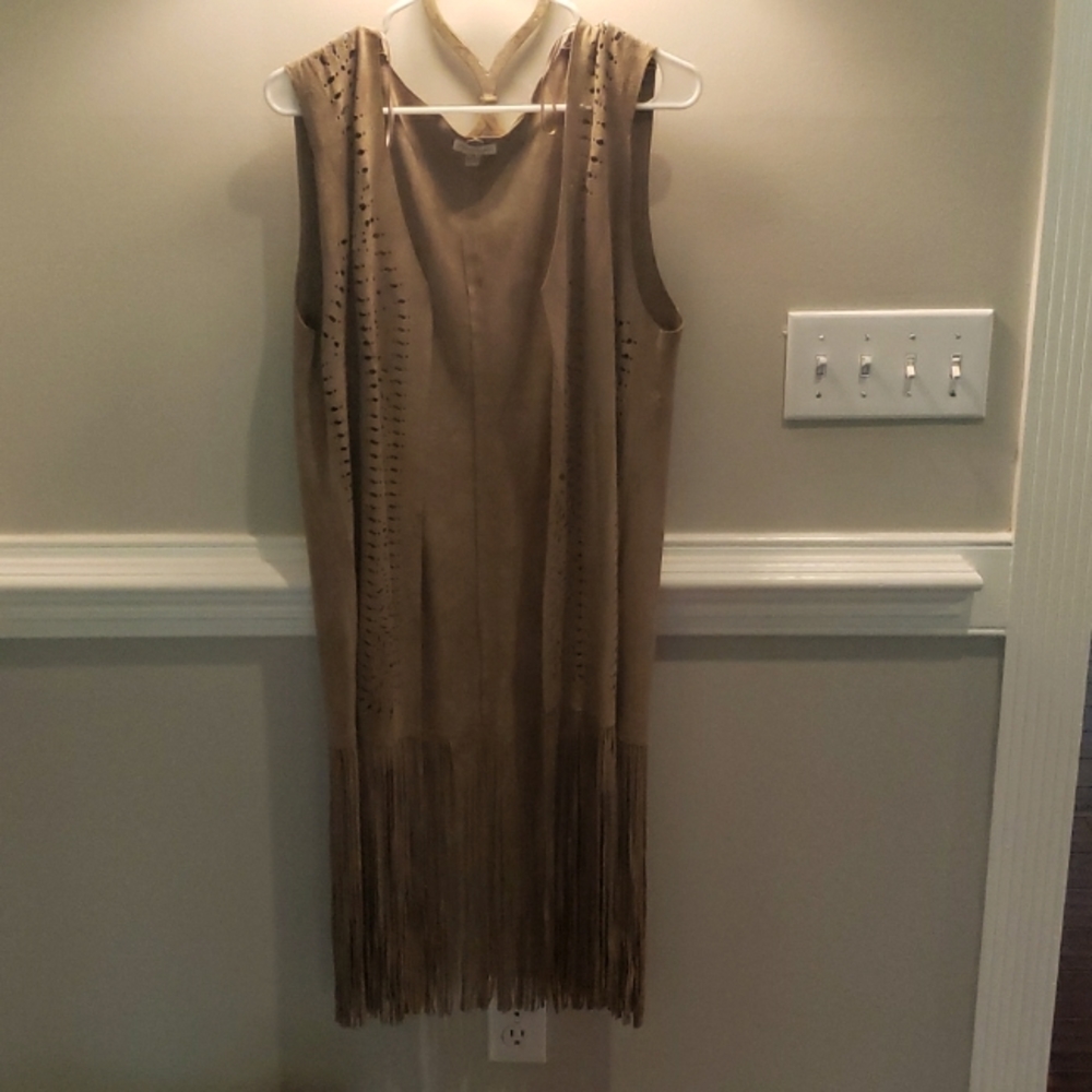 Long suede fringe vest